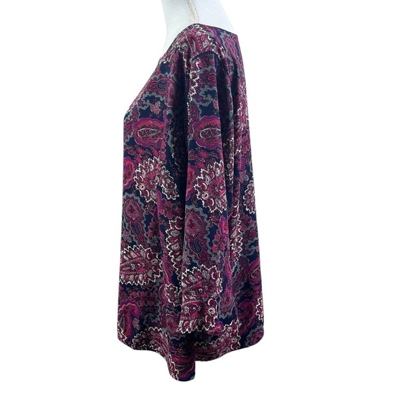 Talbots 2XP Blouse Shirt Top 3/4 Peplum Sleeve Paisley Print Multicolor Side Zip - Picture 3 of 8